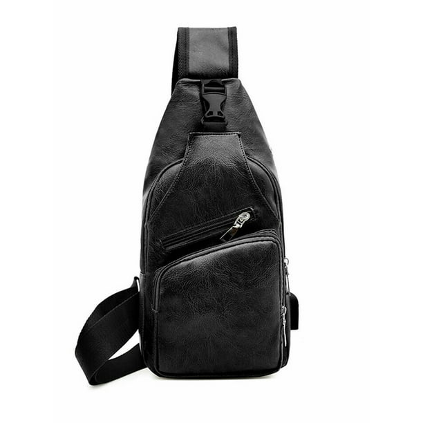 Mens Shoulder Bag Sling Chest Pack USB Charging Sports Casual Crossbody Handbag 
